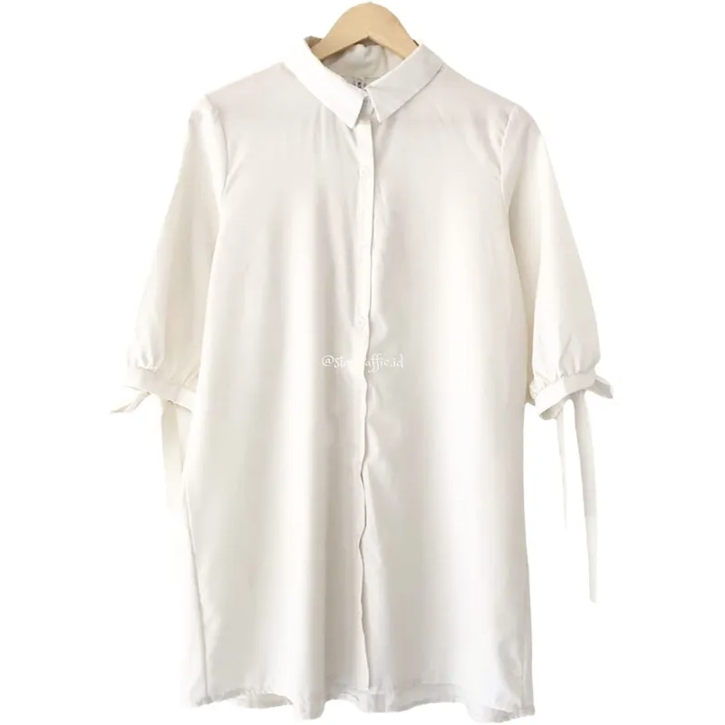 Minimalist Casual Shirt dress Wanita white photo 1