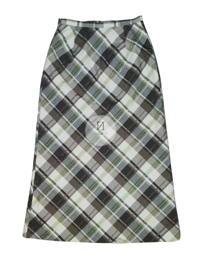 Tartan brown greenish Japan midi skirt by pigeonry photo 1