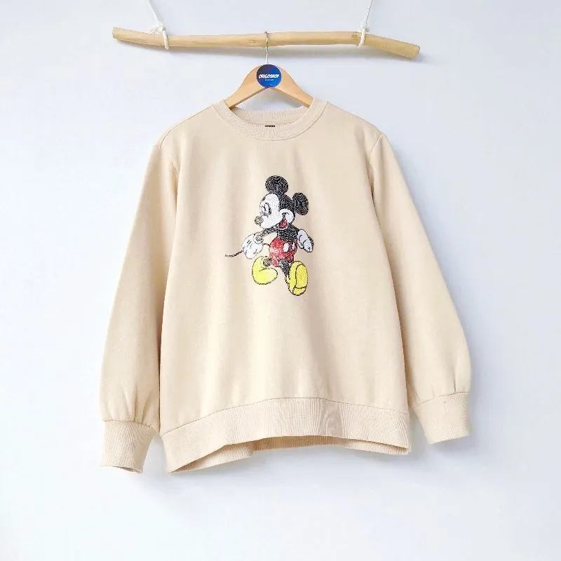 L/XL BREAL Disney Crewneck Oversize Mickey Mouse Coklat Krem photo 1