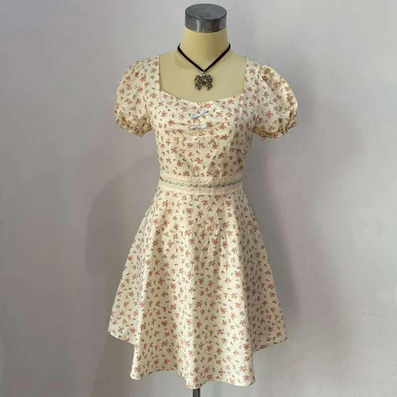 Prime Pattern Floral Square Neck Dress Korea Coquette Fairy photo 1