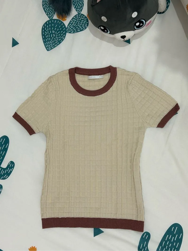 Atasan Knit Wear List Maroon, CREAM photo 1