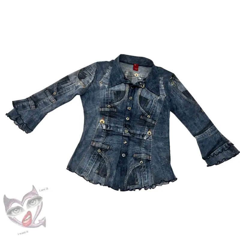 Y2K Blouse Wanita blue photo 1
