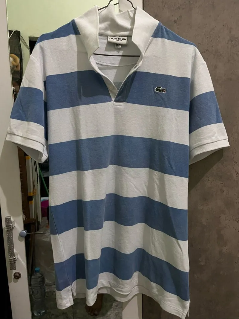 Lacoste Striped Polo Shirt - White Blue - Thrift Original photo 1