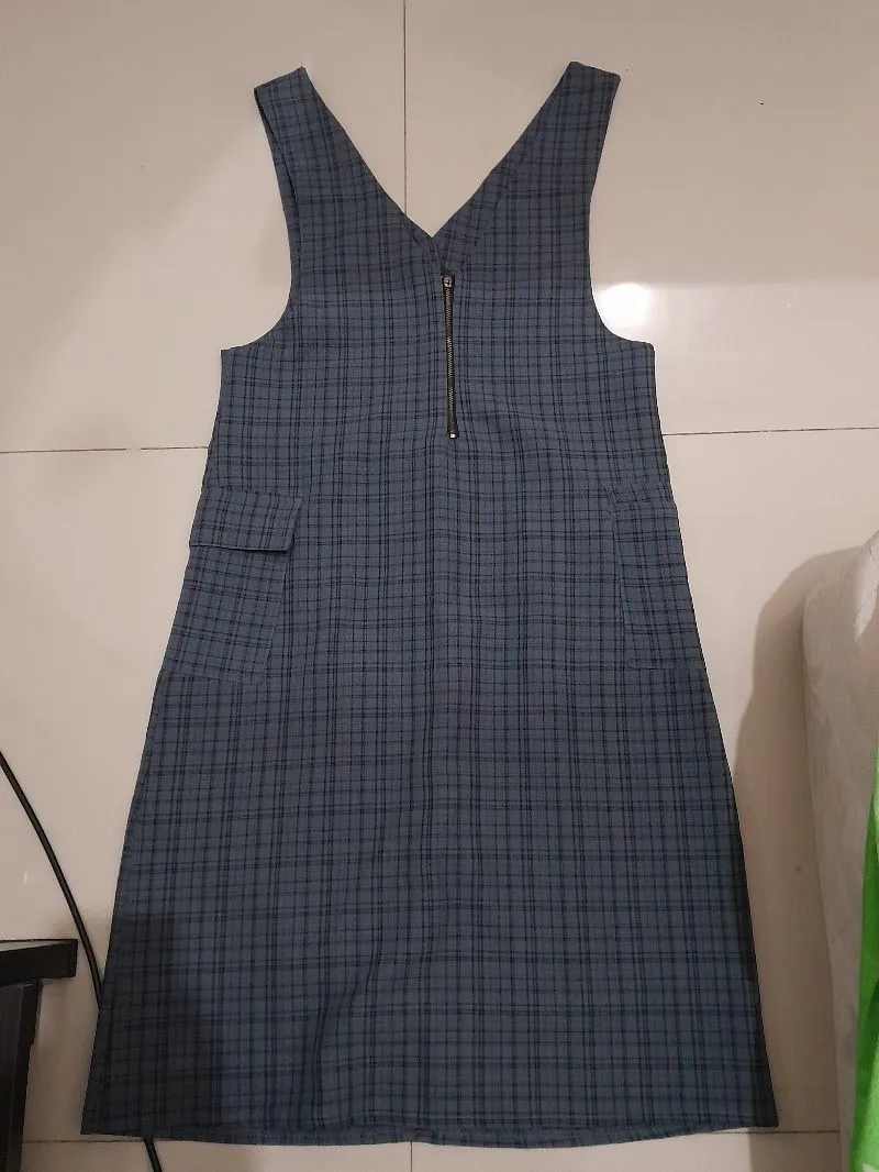 Mini Dress Overall Kotak Abu-Biru – Stylish & Kasual photo 1