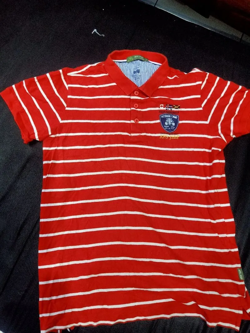 AFS JEEP, kaos krah warna merah motif garis putih. photo 1