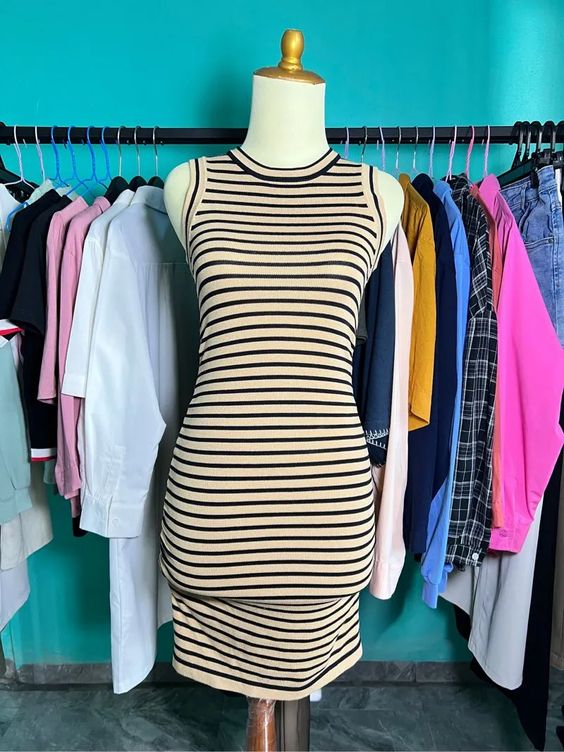 (Thrift) Dress Bodycon Stripe photo 1