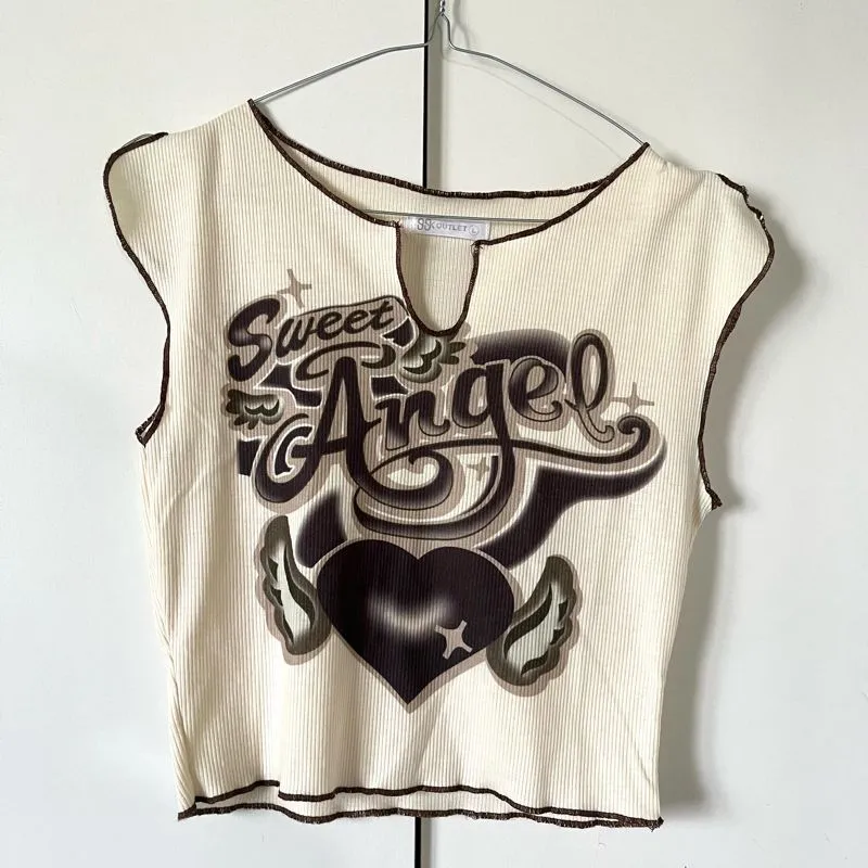 Streetwear Y2K Crop top Wanita tan brown photo 1
