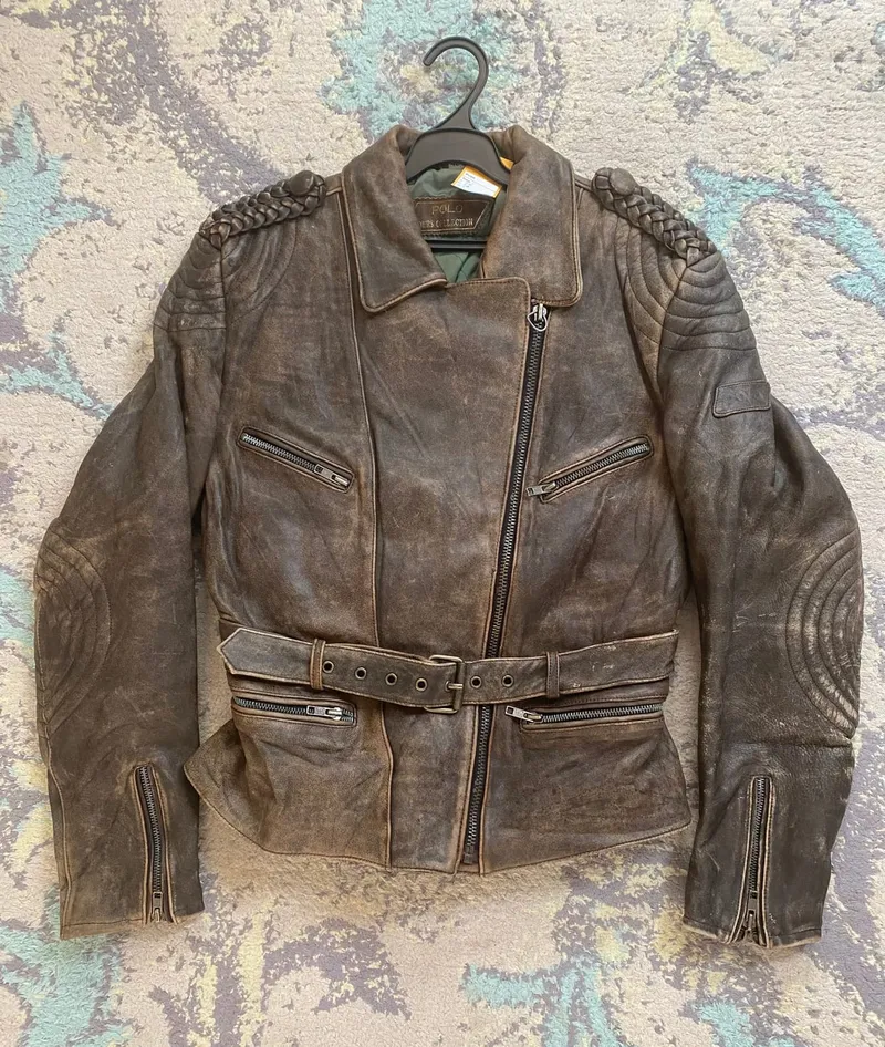Vintage Biker Leather jacket Wanita brown photo 1
