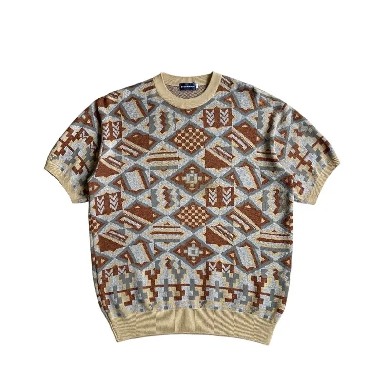 Random House pattern knitted ss tee multicolor kaos knit  photo 1