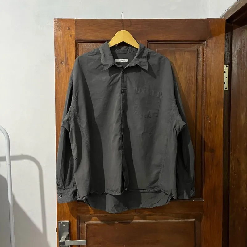 [M-L] 8Second Oversized Charcoal Grey Cropped Shirt I Vintag photo 1