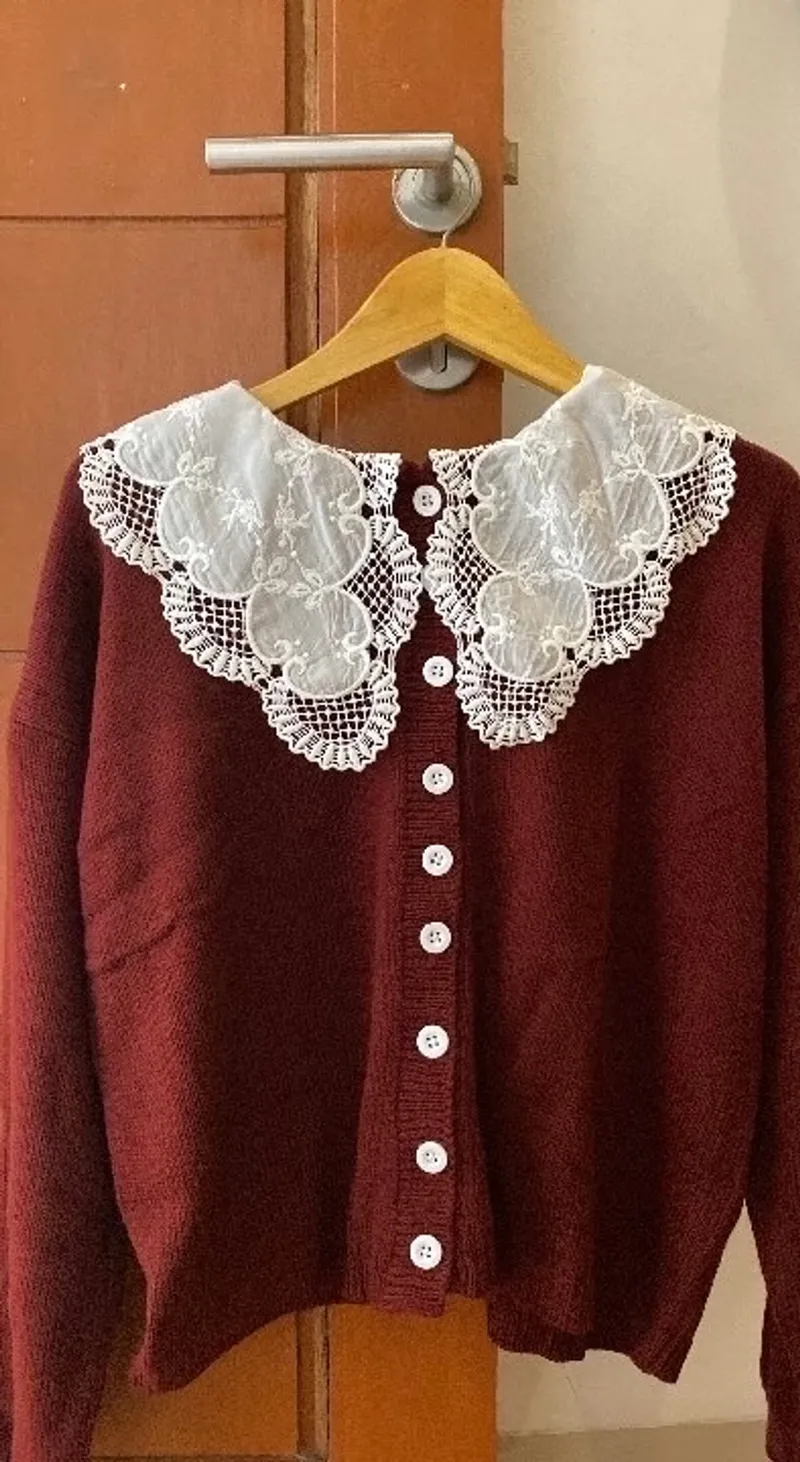 Coquette Casual Cardigan Wanita burgundy red photo 1