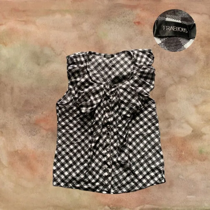 Fairycore Coquette Plaid Patterned Black & White Tanktop photo 1