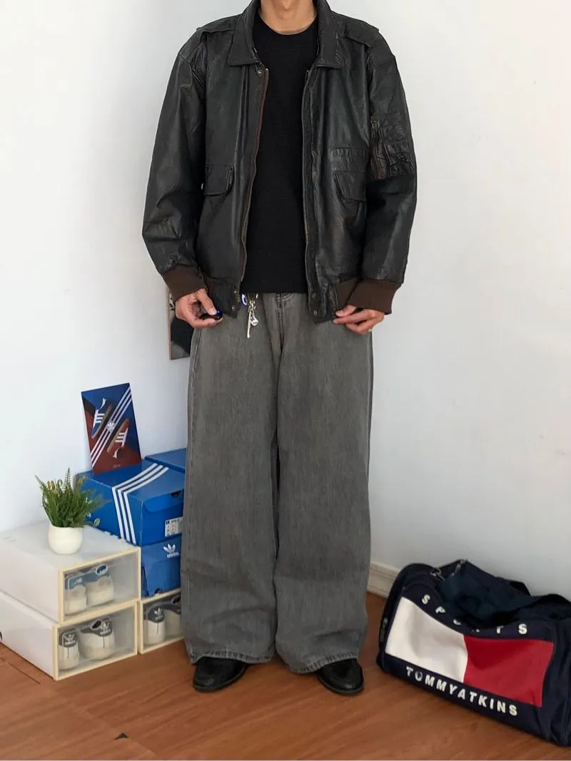 Glw y2k baggy dark grey washed jeans unisex photo 1