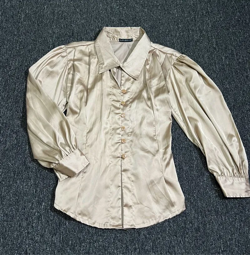 GURLBUCKET - shirt satin kemeja satin atasan/ blouse gold  photo 1