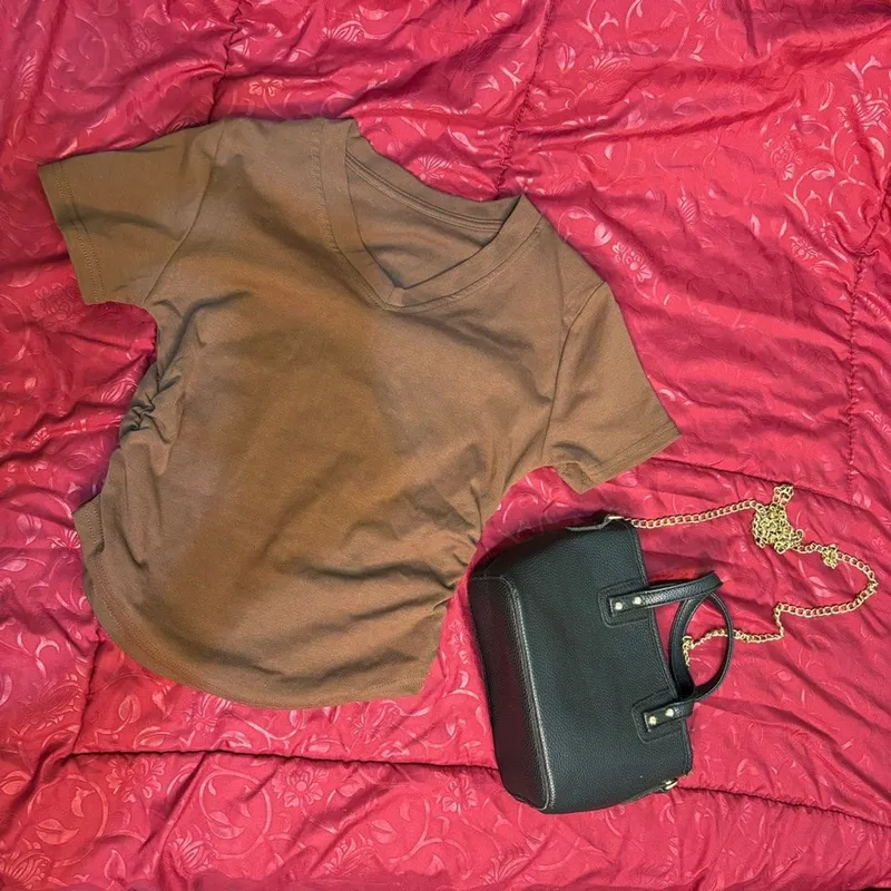 Another Shop Minimalist Casual Crop top Wanita brown photo 1