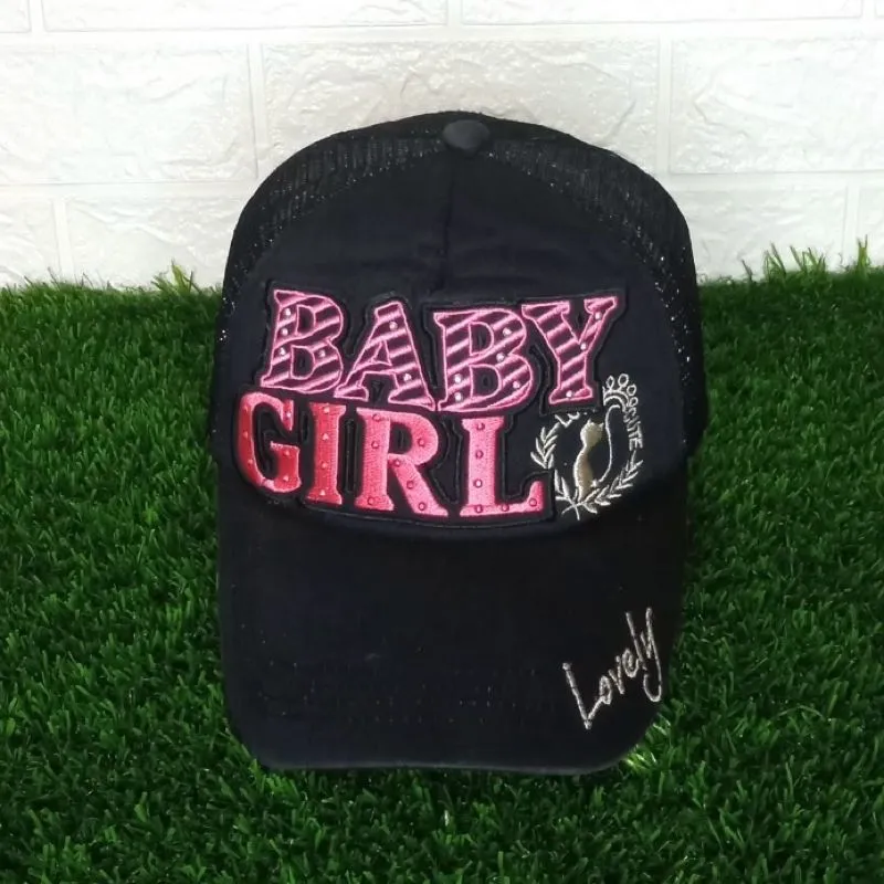 baby girl black pink trucker cap / baseball hat photo 1