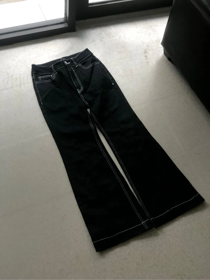 Black flared jeans with white stitching  photo 1