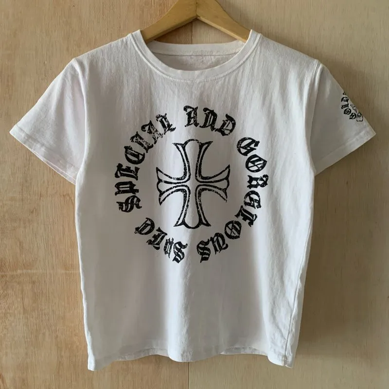 Y2K Chrome Hearts Font Quotes Statement White Tee photo 1