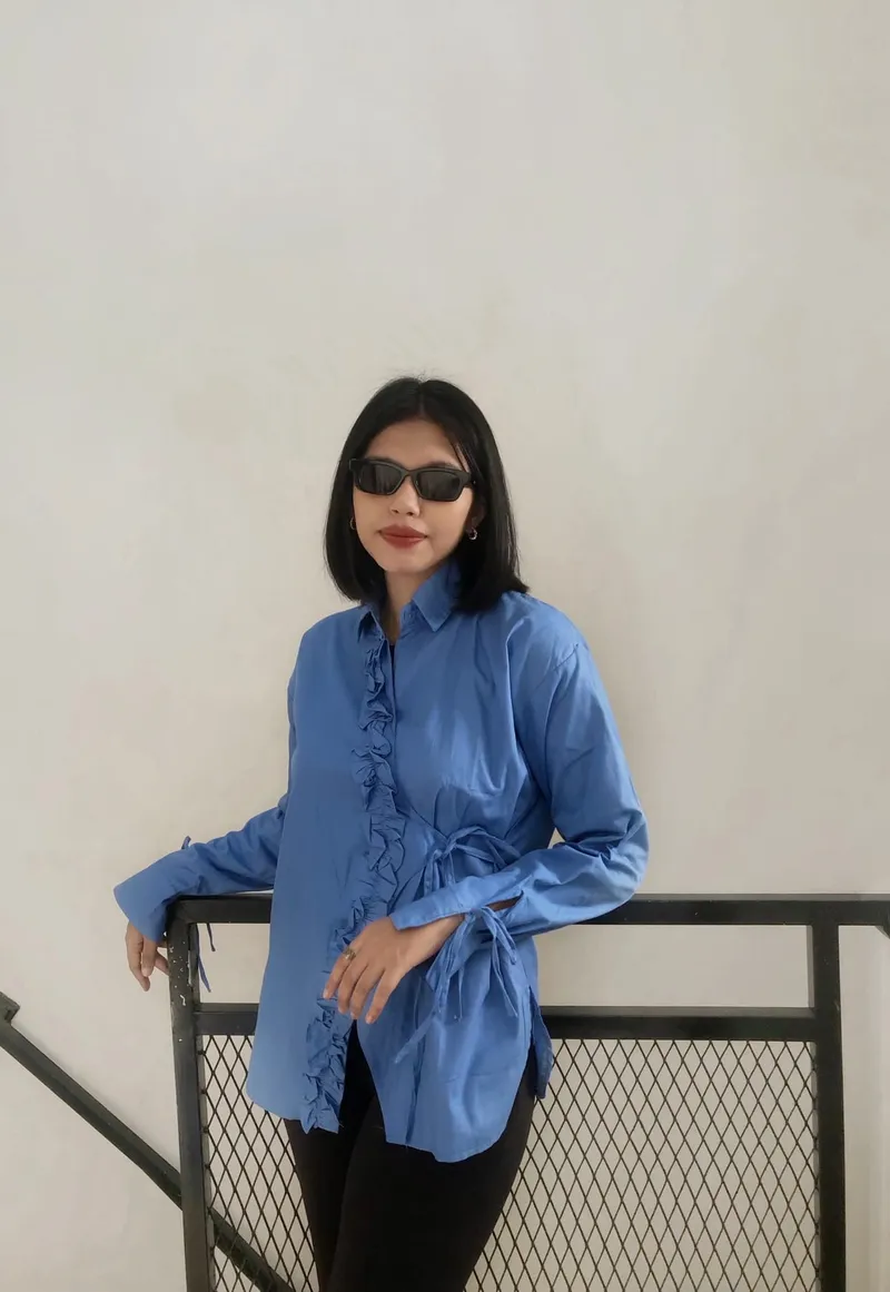 Casual Shirt Wanita green blue photo 1