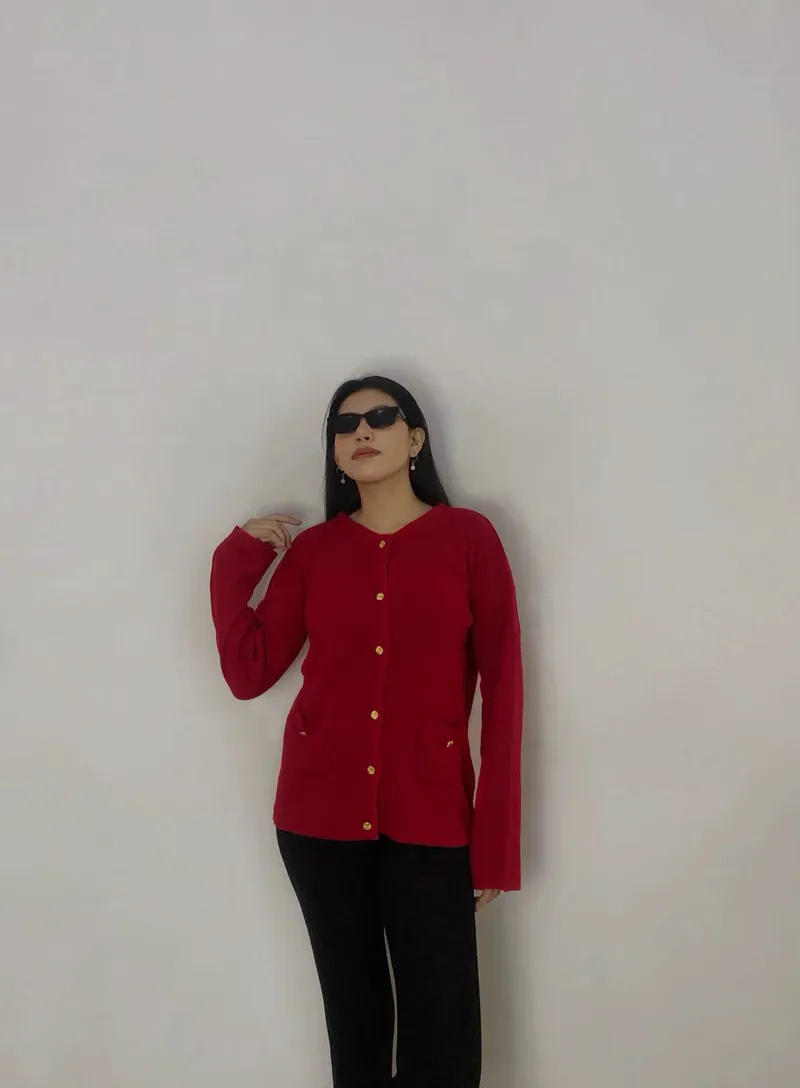 Luxury Cardigan Wanita red black photo 1