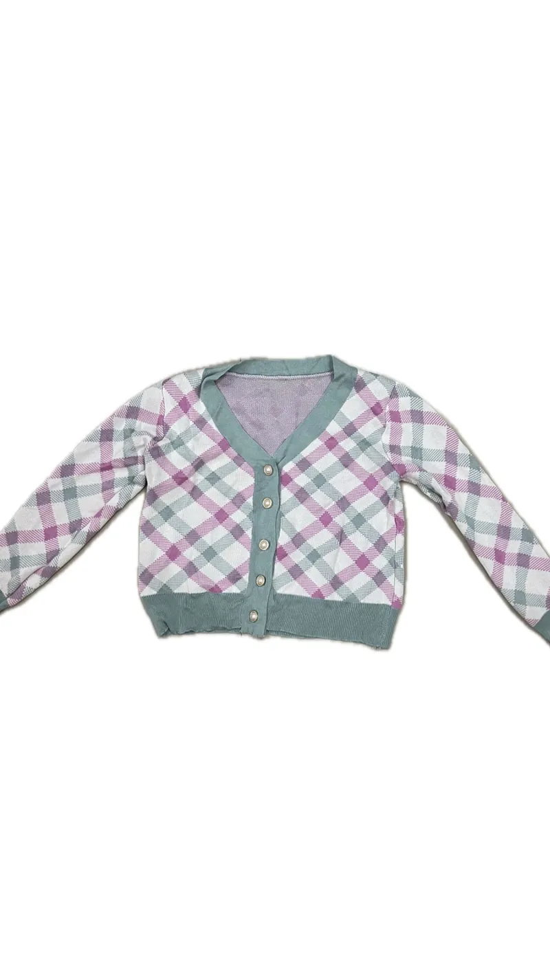 Minimalist Casual Cardigan Wanita purple green photo 1