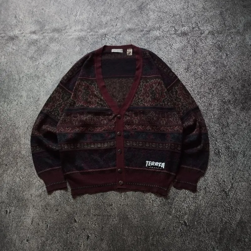 Japanese brand Vintage Cardigan Pria burgundy photo 1