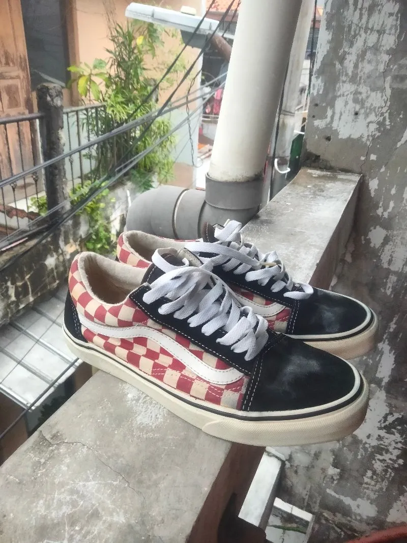 Vans oldskool checkerboard red black Preloved