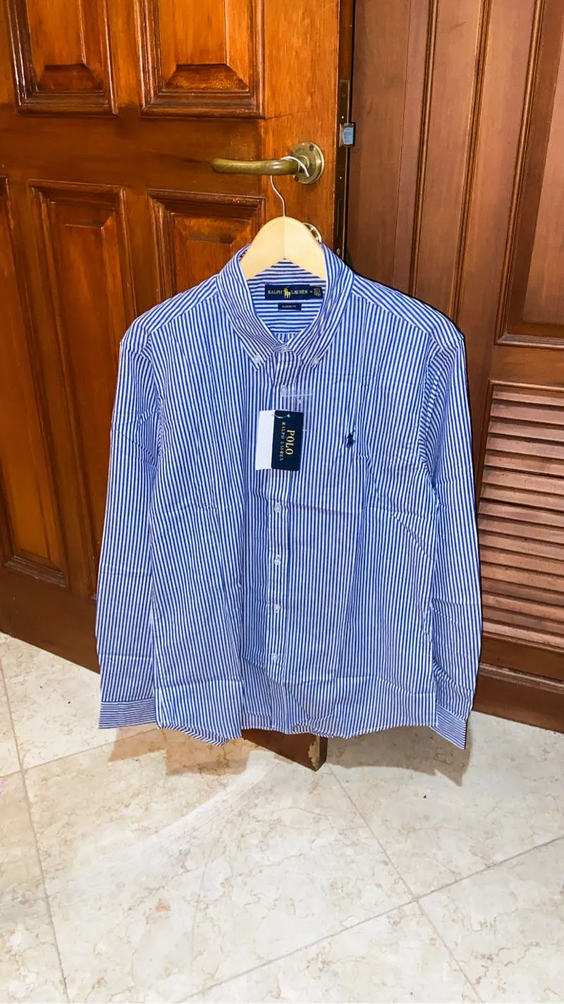 Kemeja Polo Ralph Lauren Stripe Blue Shirt Salur Garis Biru photo 1