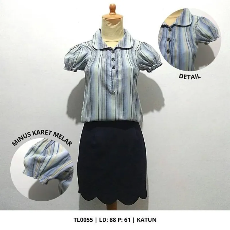 Vintage Y2K Blouse Wanita khaki blue photo 1