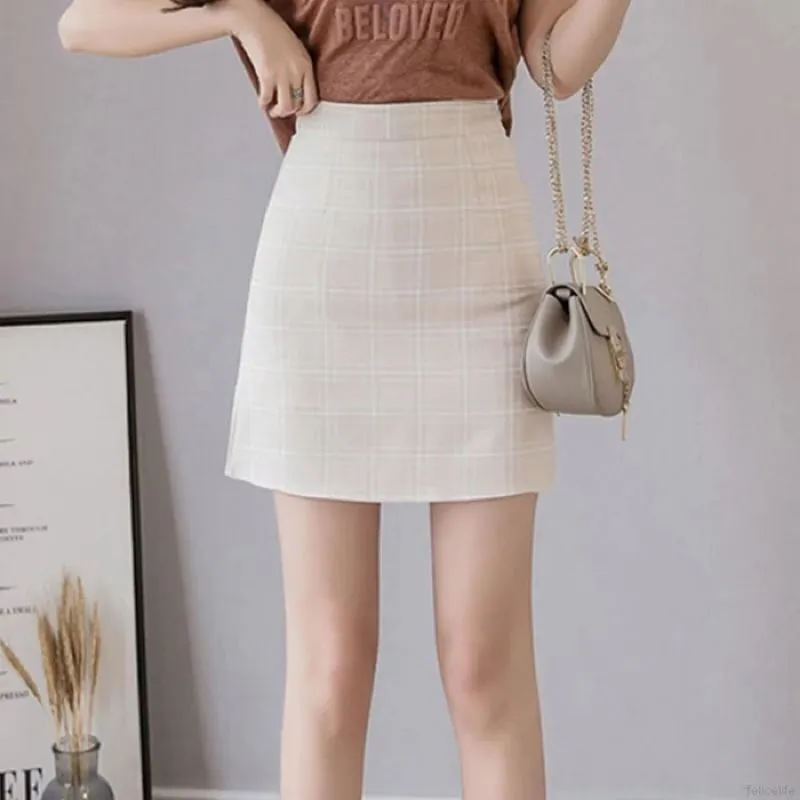 Plaid Mini Skirt Tartan Apricot Peach Cream Import photo 1