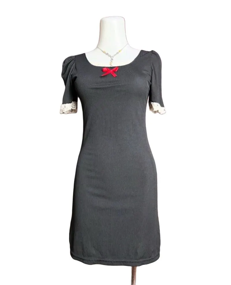 Black Bodycon Ribbon Coquette Grunge Y2K Dress photo 1