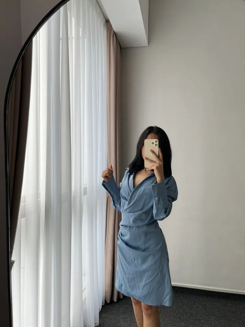 Casual Shirt dress Wanita multicolor blue photo 1