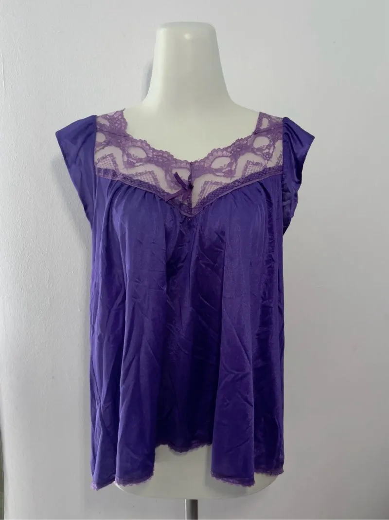 purple satin lace vintage top photo 1