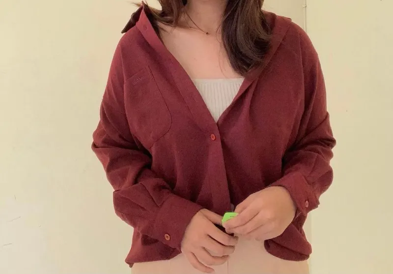 Minimalist Casual Formal shirt Pria burgundy photo 1