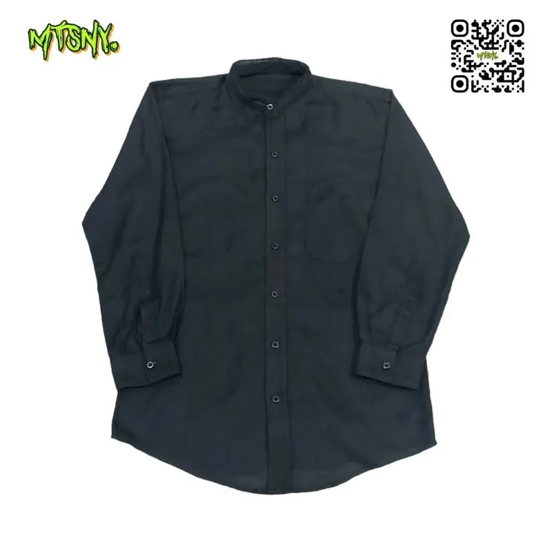 Kemeja Kerah Lengan Panjang Koko Shanghai Basic Polos Hitam photo 1