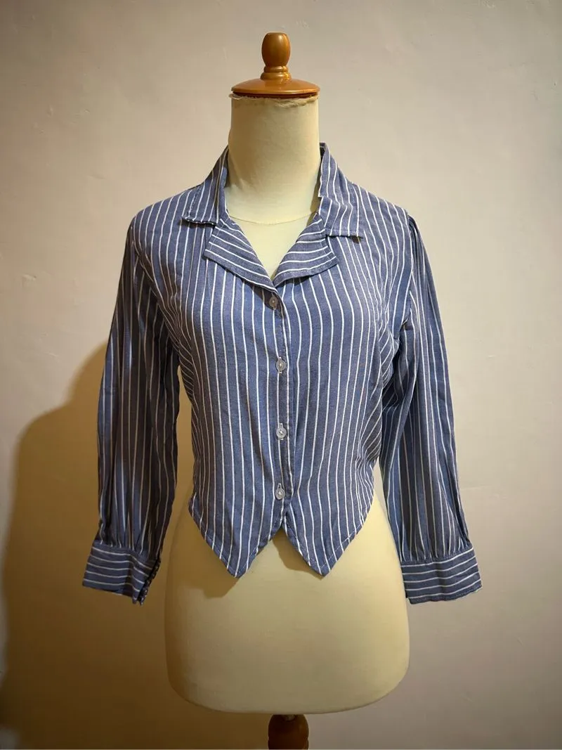 ♡ RADEYA BLUE STRIPED CROP WORK BLOUSE ♡ photo 1