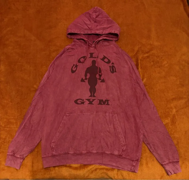 Golds Gym Hoodie Adult Red Pullover Logo Arnold Vintage Draw photo 1