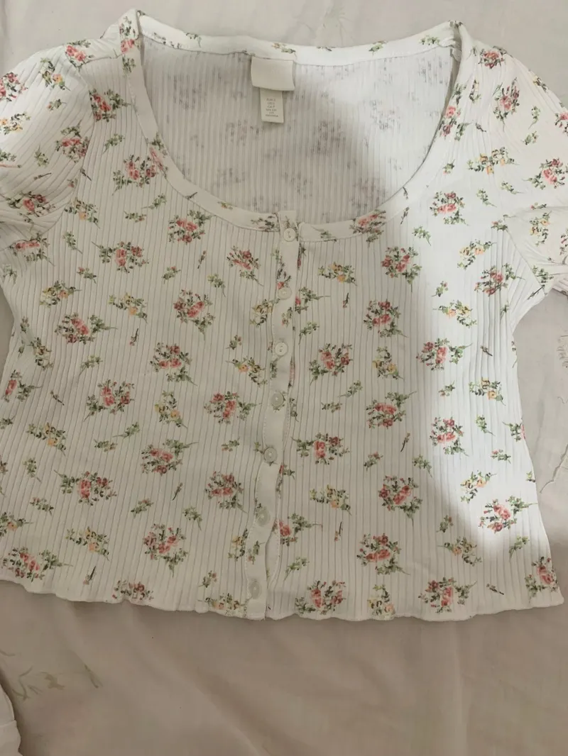 H&M Coquette Casual Crop top Wanita white pink photo 1