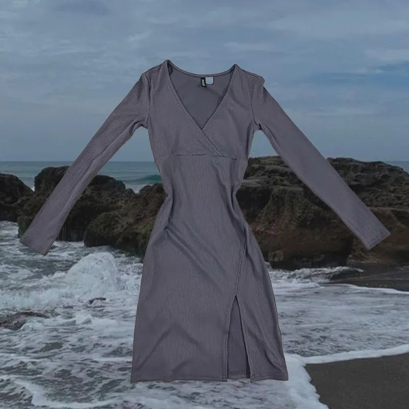 Grey Bodycon Mini Slit Party Dress photo 1