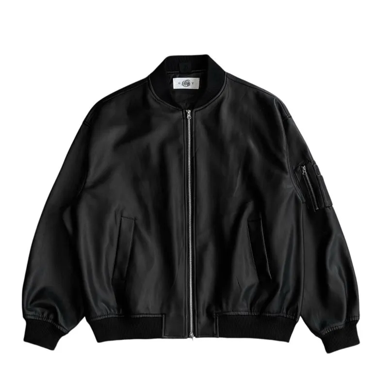Goat double zipper bomber faux leather jacket black jaket photo 1