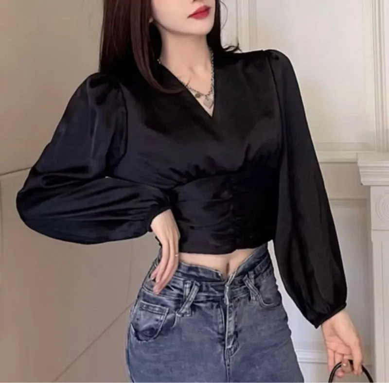 Casual blouse satin long sleeve V neck photo 1