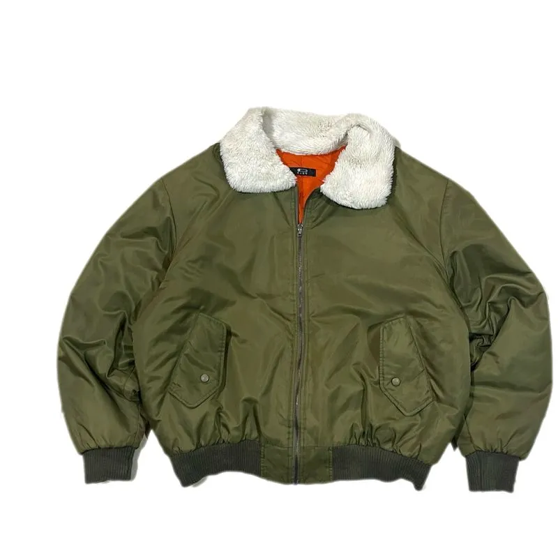 JUN Korean Brand Olive Green Heavy Zip FUR Collar Bomber Jac photo 1