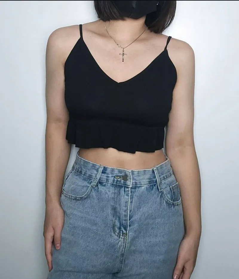 ZARA Y2K Minimalist Crop top Wanita black photo 1