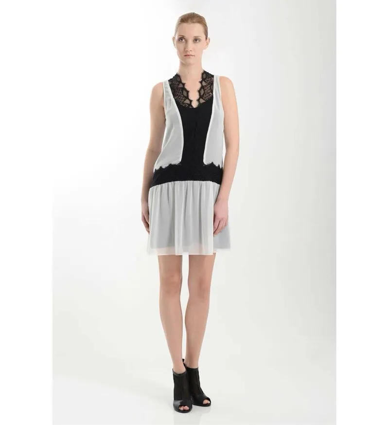 Sandro Black White Lace Drop Waist Sheer Dress  photo 1