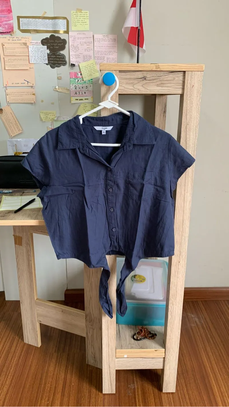 Navy Front-Tie Cropped Shirt photo 1