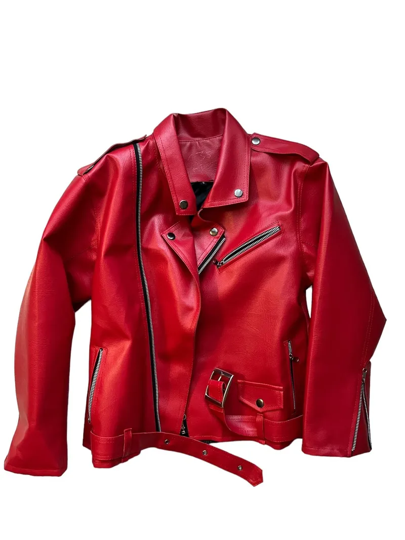 Streetwear Biker Leather jacket Wanita red photo 1