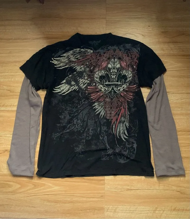 GRUNGE TEE LONG SLEEVE T2G NOT AFFLICTION BUCKAROO TAPOUT XZ photo 1