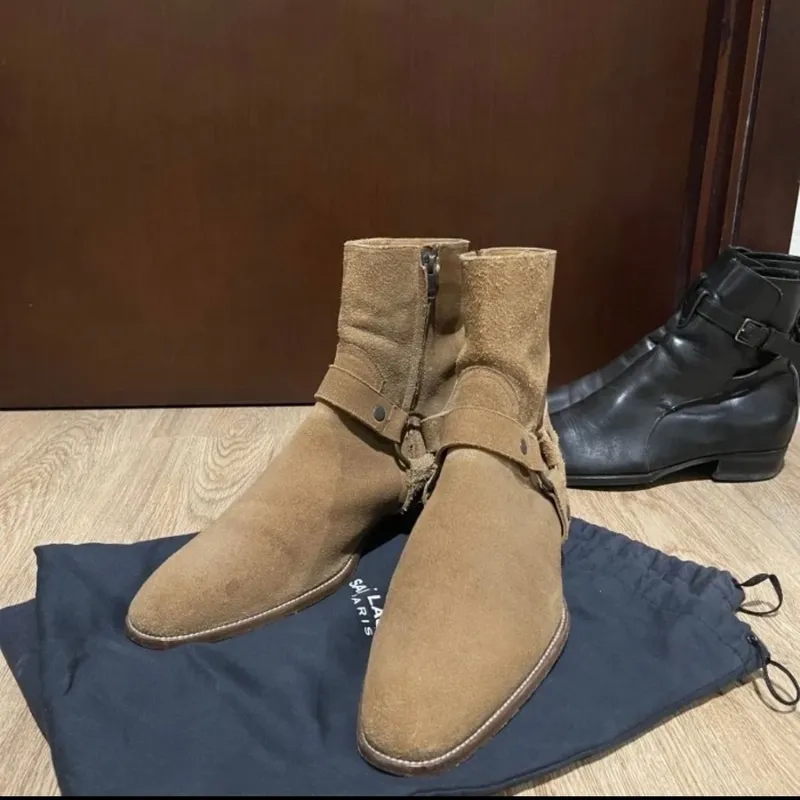 Yves Saint Laurent YSL Luxury Avant Garde Boots Pria tan photo 1