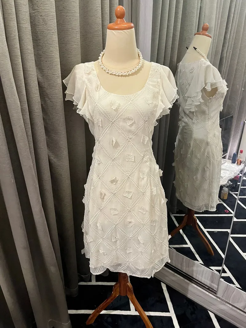 Vintage Coquette Midi dress Wanita white photo 1