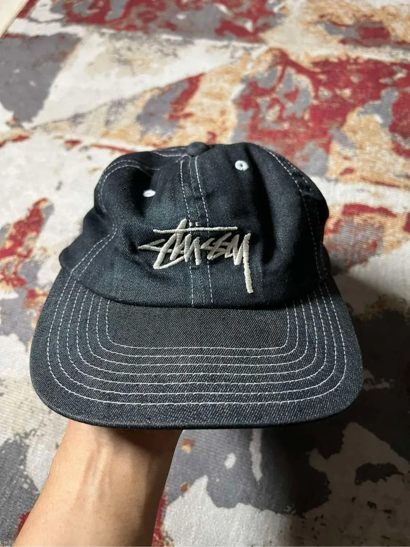 Vintage stussy washed denim black cap photo 1